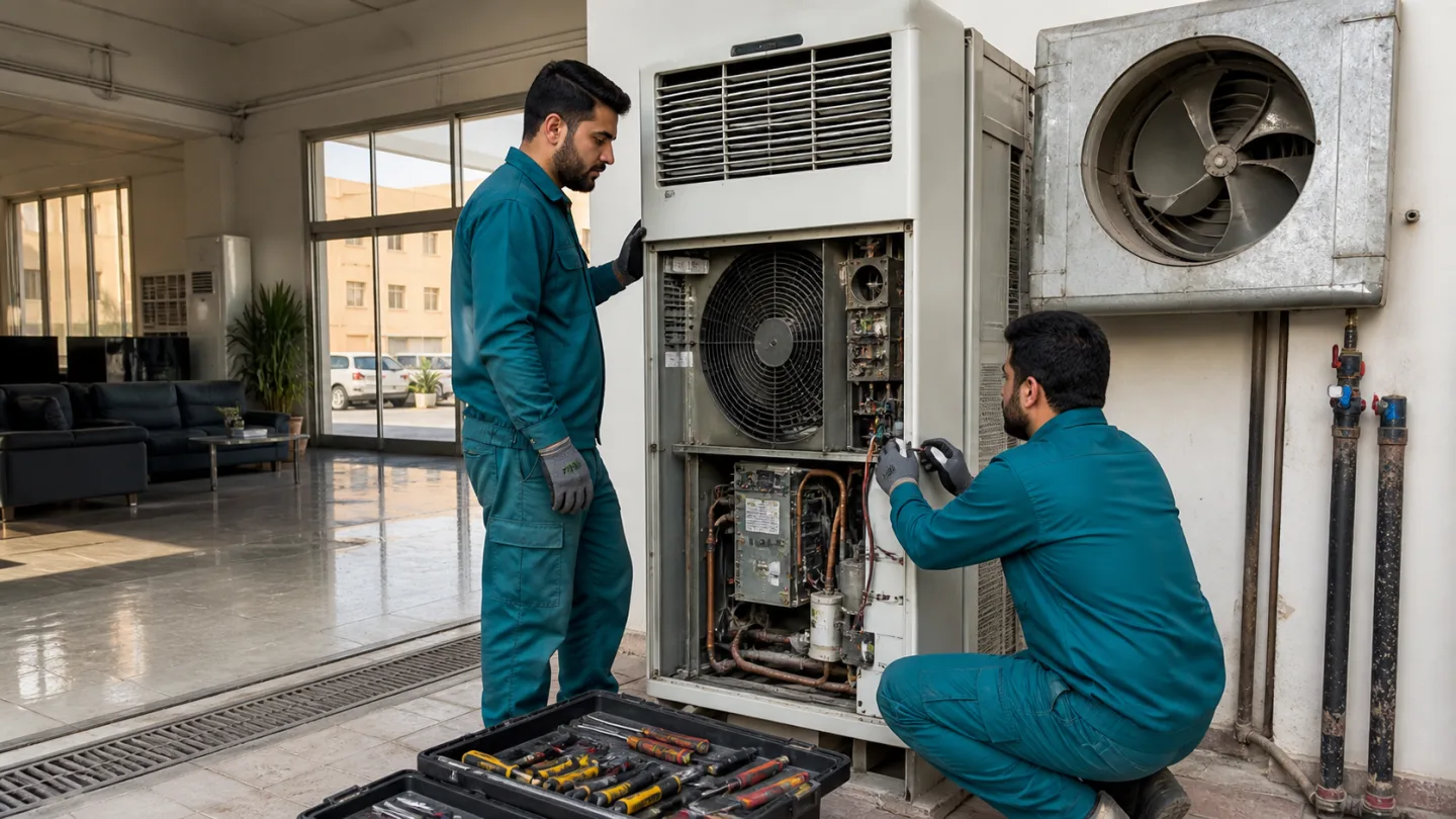 فني ينظف مكيفات متعددة في منزل بحي الشفا جنوب الرياض